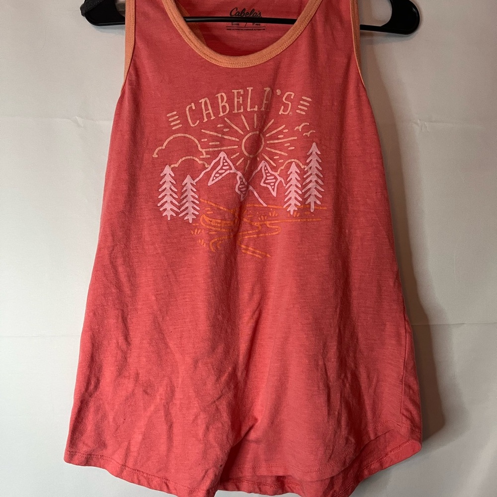 Cabela's Coral Tank with Peach Trim and White Nature Graphic